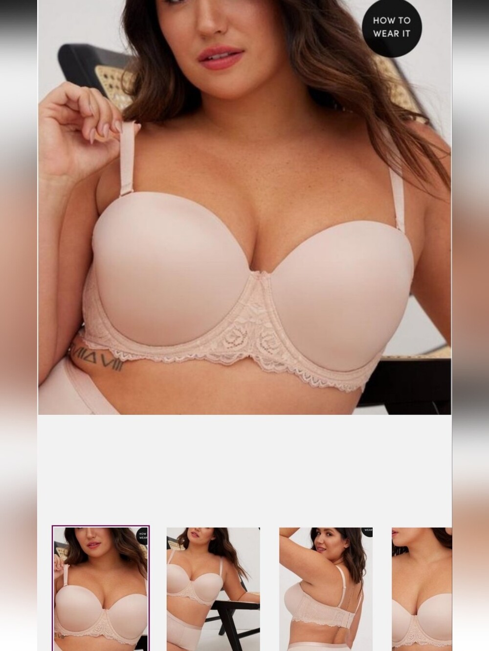 Torrid Nude Lace 5 Way Strapless Bra with Silicone Lining - 40DD New With Tags